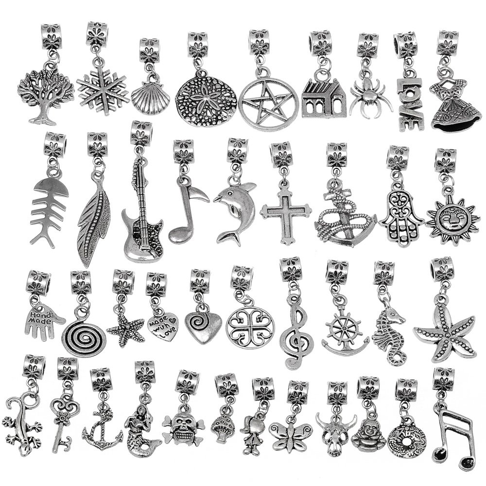 RUBYCA120Pcs Tibetan Silver Color Connector Bails Mix Beads with Pendant fit Charm Bracelet 202