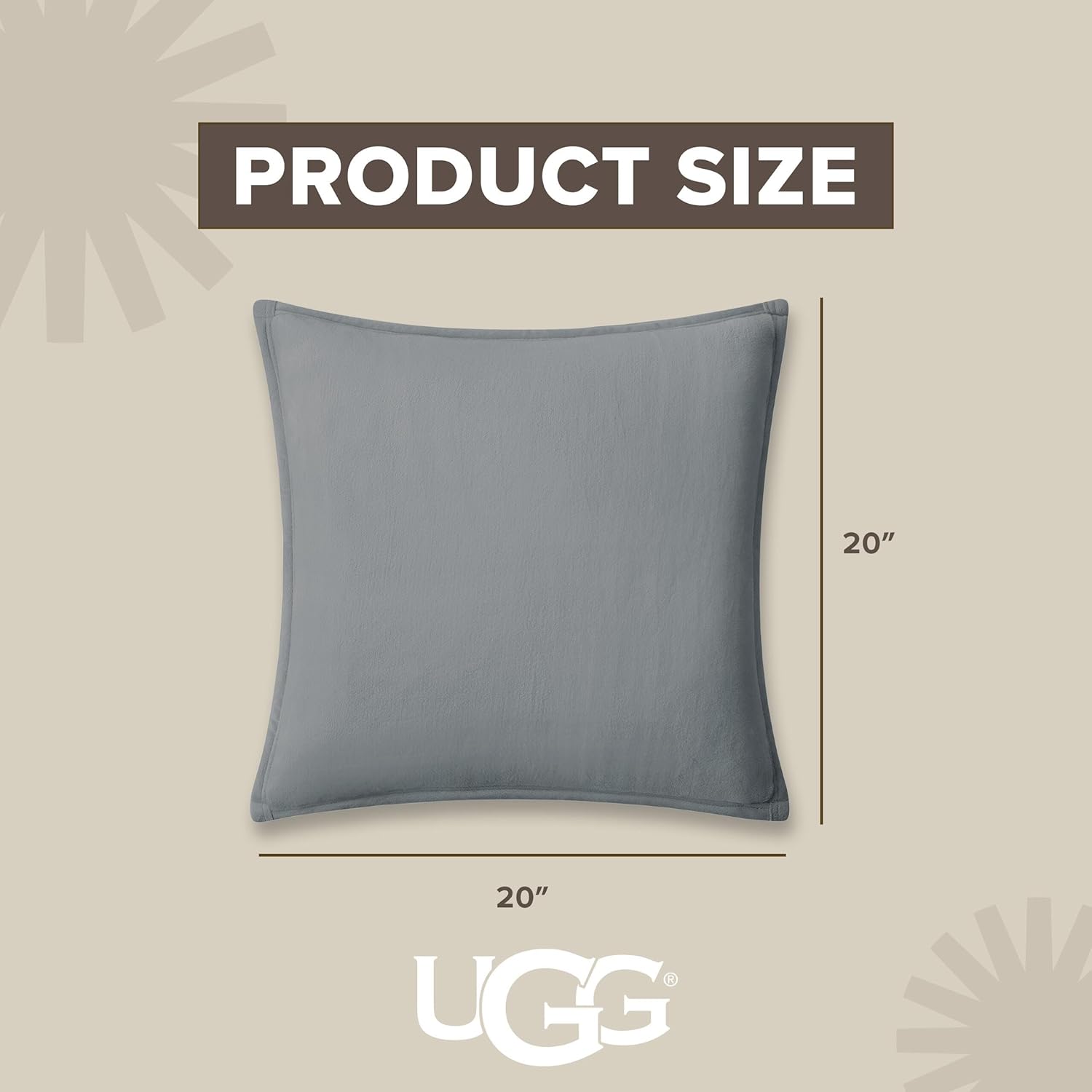 UGG Coco 2-Pack Decorative Pillows - Soft & Plush Throw Pillow Inserts with Throw Pillow Covers - Perfect for Sofa, Bed, Living Room Decor or Home Decor, 20" x 20", Seal Gray