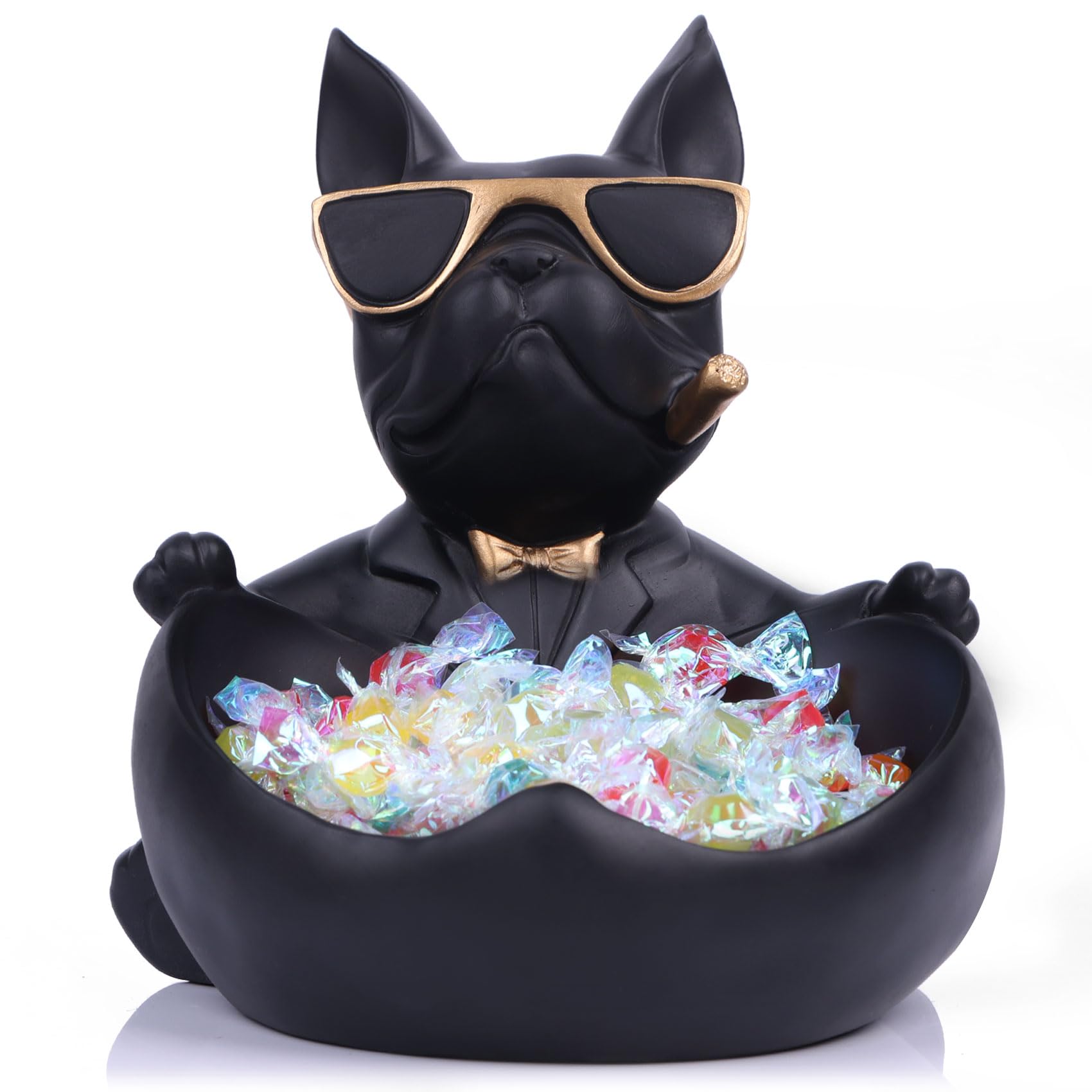 Statua di bulldog francese nera, ciotola per caramelle e portachiavi, vassoio portaoggetti per gioielli, ideale per arredamento moderno per casa, ufficio, ingresso, organizer da scrivania funzionale e