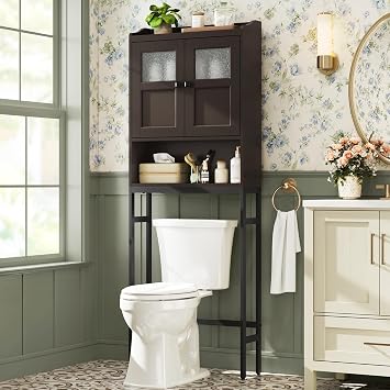 Over The Toilet Cabinet for Bathroom Storage, Over Toilet Storage Cabinet, Above Toilet Storage with 2 Doors and Adjustable Shelf Space Saver Cabinet Over Toilet Bathroom Organizer Espresso