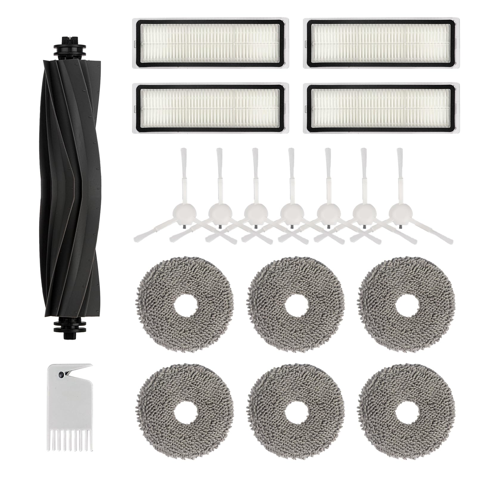 19Pcs Accessories Kit for Dreametech L10S Ultra, Replacement Parts for Dreame L10S Ultra Robot Vacuum Cleaner, 1 Main Brush 4 HEPA Filters 7 Side Brushes 6 Mop Pads 1 Cleaning Brush