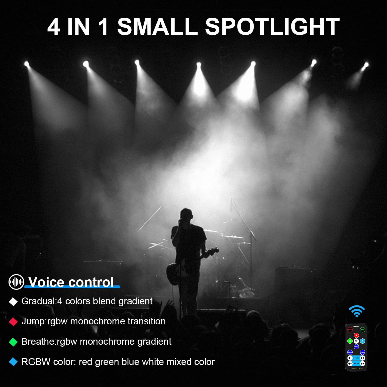 Pinspot Light,15W RGBW 4 in 1 Mini Mirror Ball Spotlight with Remote Control Super Bright LED Beam Pinspot Lights Stage Effect Lighting Spotlight for Parties,DJ,Disco,Club,Bar,Wedding