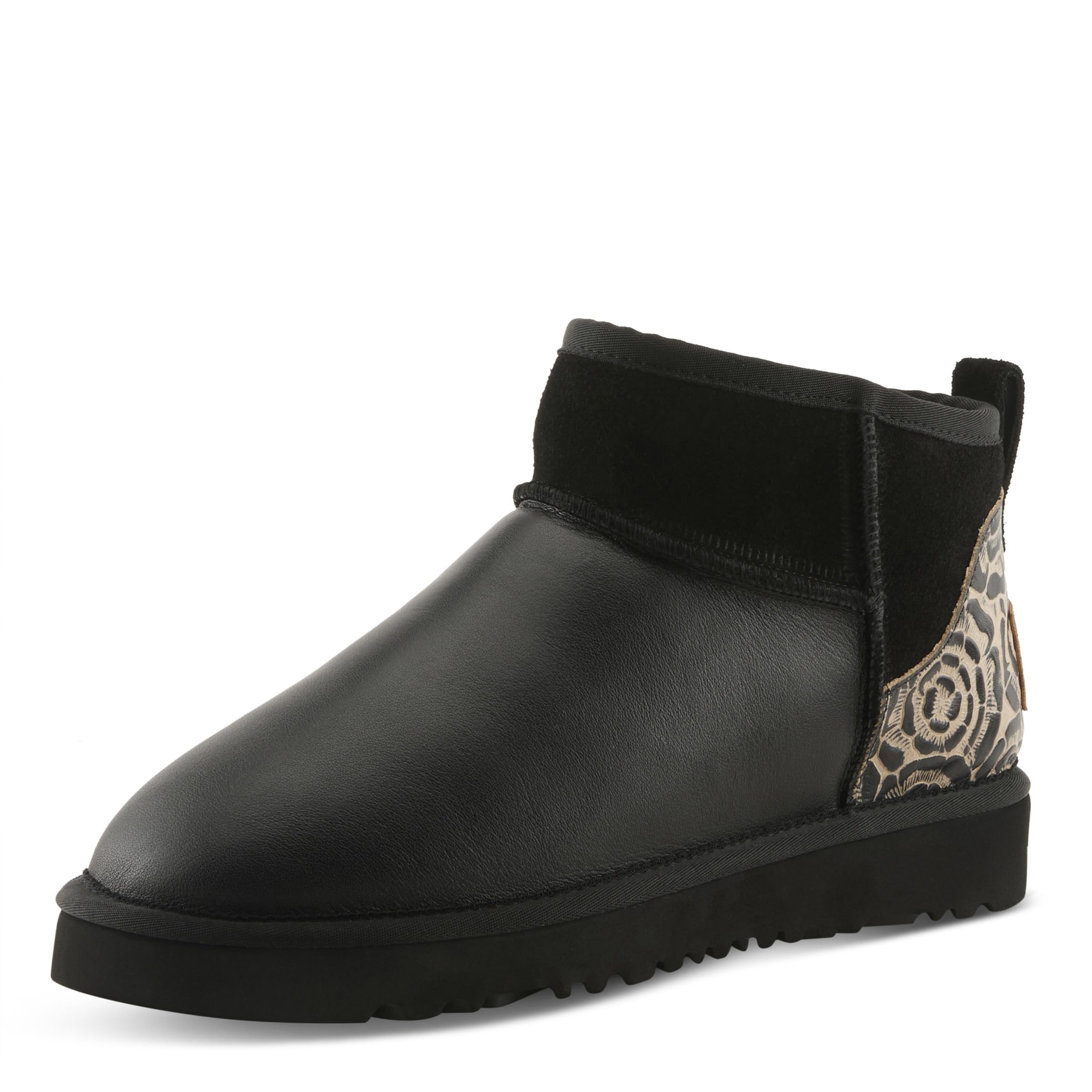 LArtiste BRANDAI Shearling-Lined Ankle Boot Embossed Leather Suede Slip-On with Whipstitch Detail