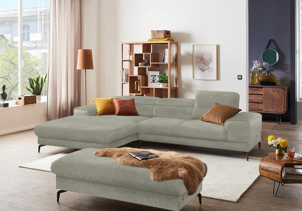 Fabrique Hembrella 6 Seater lshape Silver Grey Fabric Sofa Set with Ottoman (RHS)