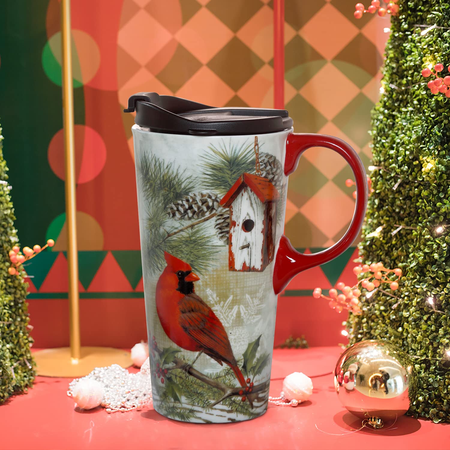 Topadorn Christmas Ceramic Travel Mug Coffee Cup Latte Mug with Lid and Gift Box for Holiday,17 oz
