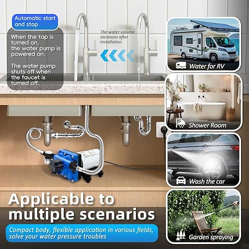 Miniatura 3 de Bomba de diafragma de refuerzo AC 115V, ajustable 5.5GPM 70PSI Bomba de agua bajo demanda, 110 V para jardín, baño, cocina, ideal para transferencia