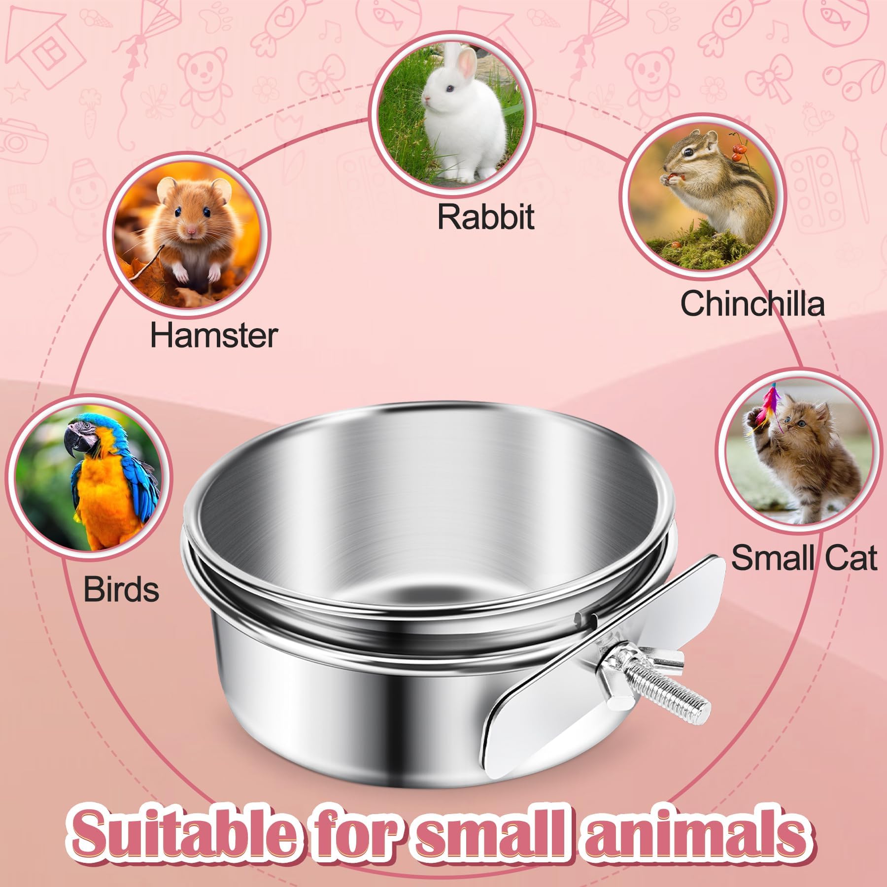 ToLanbbt 4 ciotole per cibo per uccelli in acciaio inox con morsetti di supporto, per pappagalli, gabbie per pappagalli, mangiatoie per calopsitte, conuri, parrocchetti, ara, piccoli animali, M