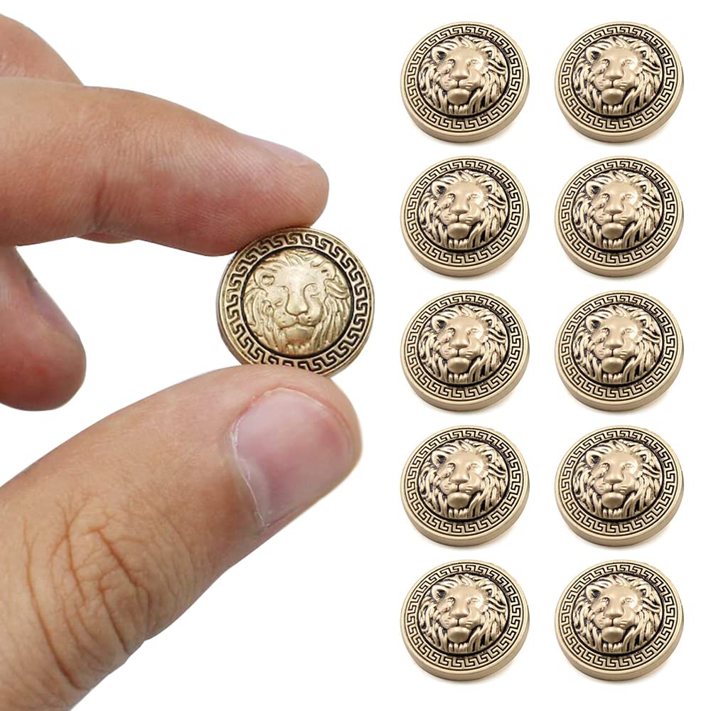12 Bottoni Metallici Stile Inglese – Testa Di Leone Con Gambo, 25 Mm, Color Oro Per Cappotti E Giacche