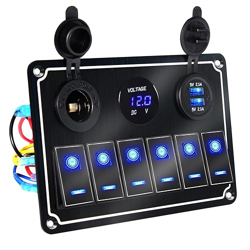 Panel de interruptor de palanca impermeable de 6 cuadrillas 12V24V Panel de interruptor basculante de aluminio con cargador USB