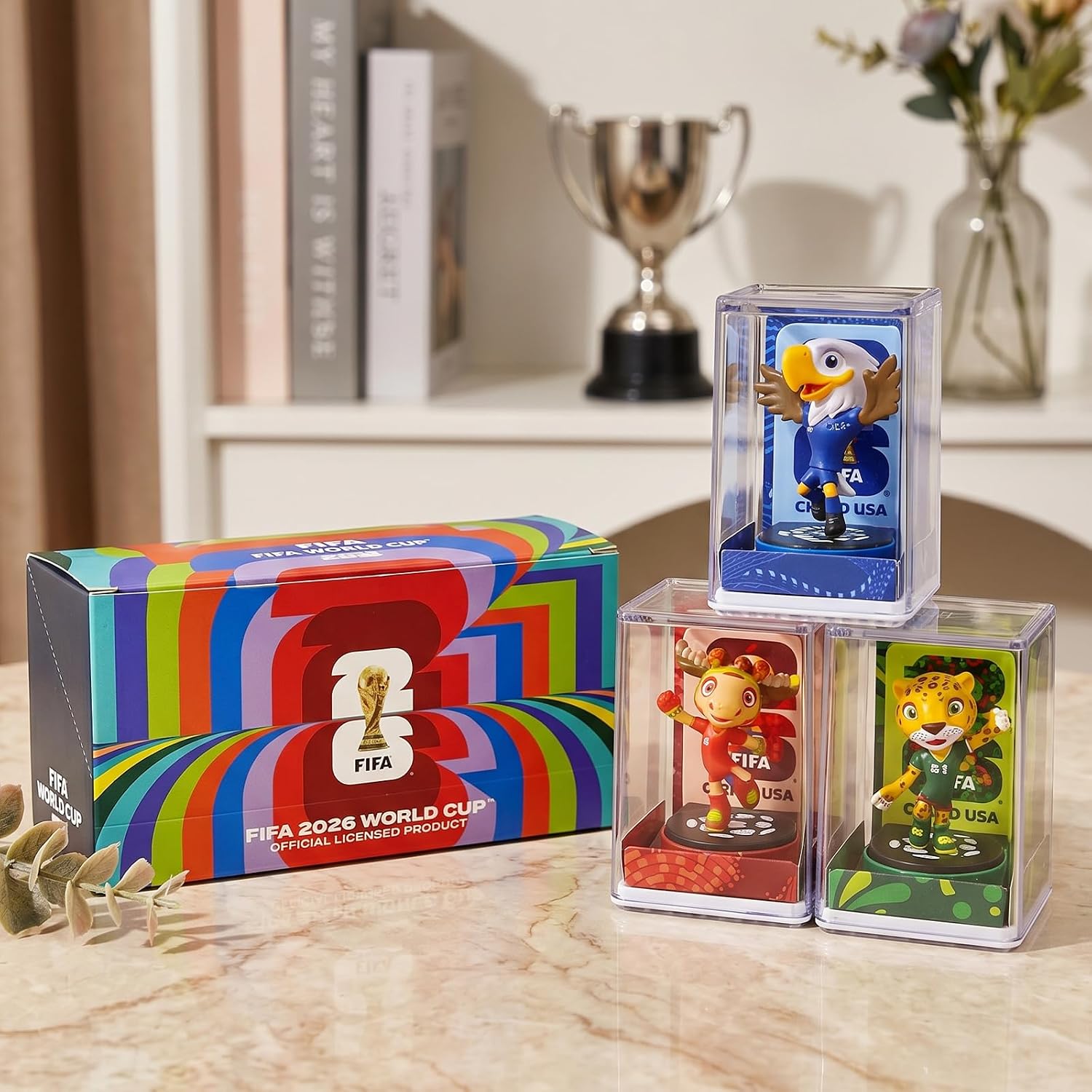 FIFA 2026 World Cup Official Licensed Mascot Figurines Set of 3, 4 Inch (Maple Zayu Clutch) Collectible Figures with Clear Display Cases, Gifts for Men Women Soccer Fans, Sports Collectors