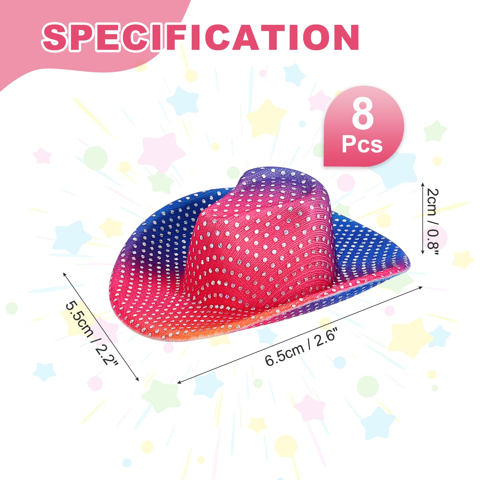 PATIKIL Mini Cowboy Hats, 8 Pcs Miniature Western Cowboy Hat for Crafts Party Decoration, Doll Pet Dress Up - Image 2