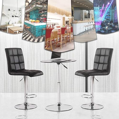 Miniatura 2 de Juego de 2 taburetes de bar de piel sintética con altura de mostrador, taburetes de bar ajustables en altura, silla de bar, taburete de cocina,