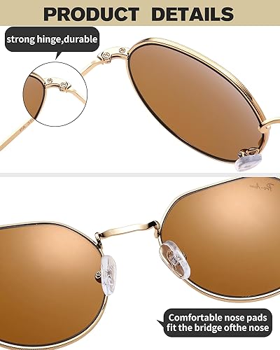 Miniatura 4 de Pro Acme Gafas de sol redondas de polígono, marco de metal grande, lentes de vidrio 100% real, 2.087 in