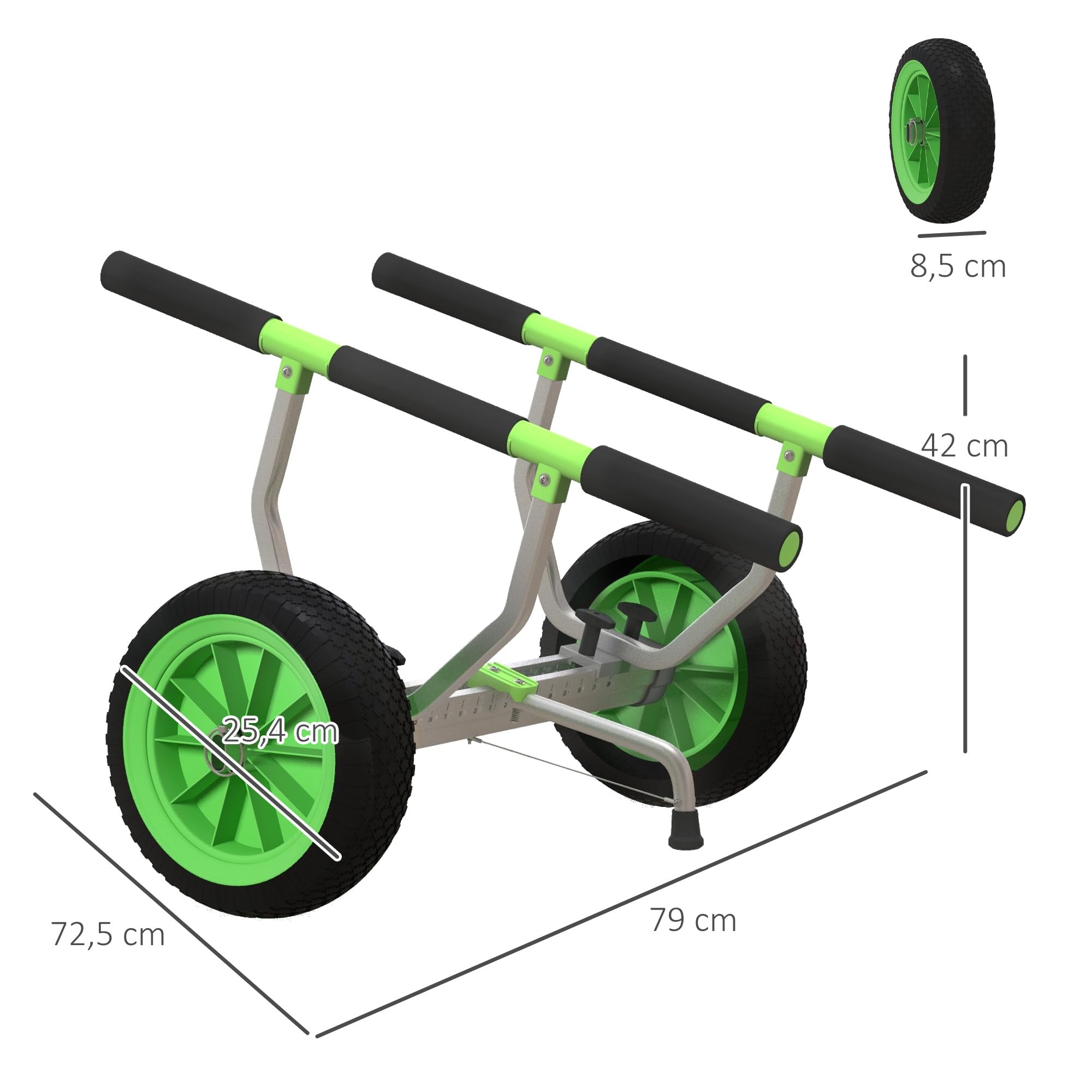 SPORTNOW Chariot de Transport pour Kayak, Stand-up Paddle, canoë avec Largeur réglable, Grandes Roues et Cadre en Aluminium - 2 Sangles fournies