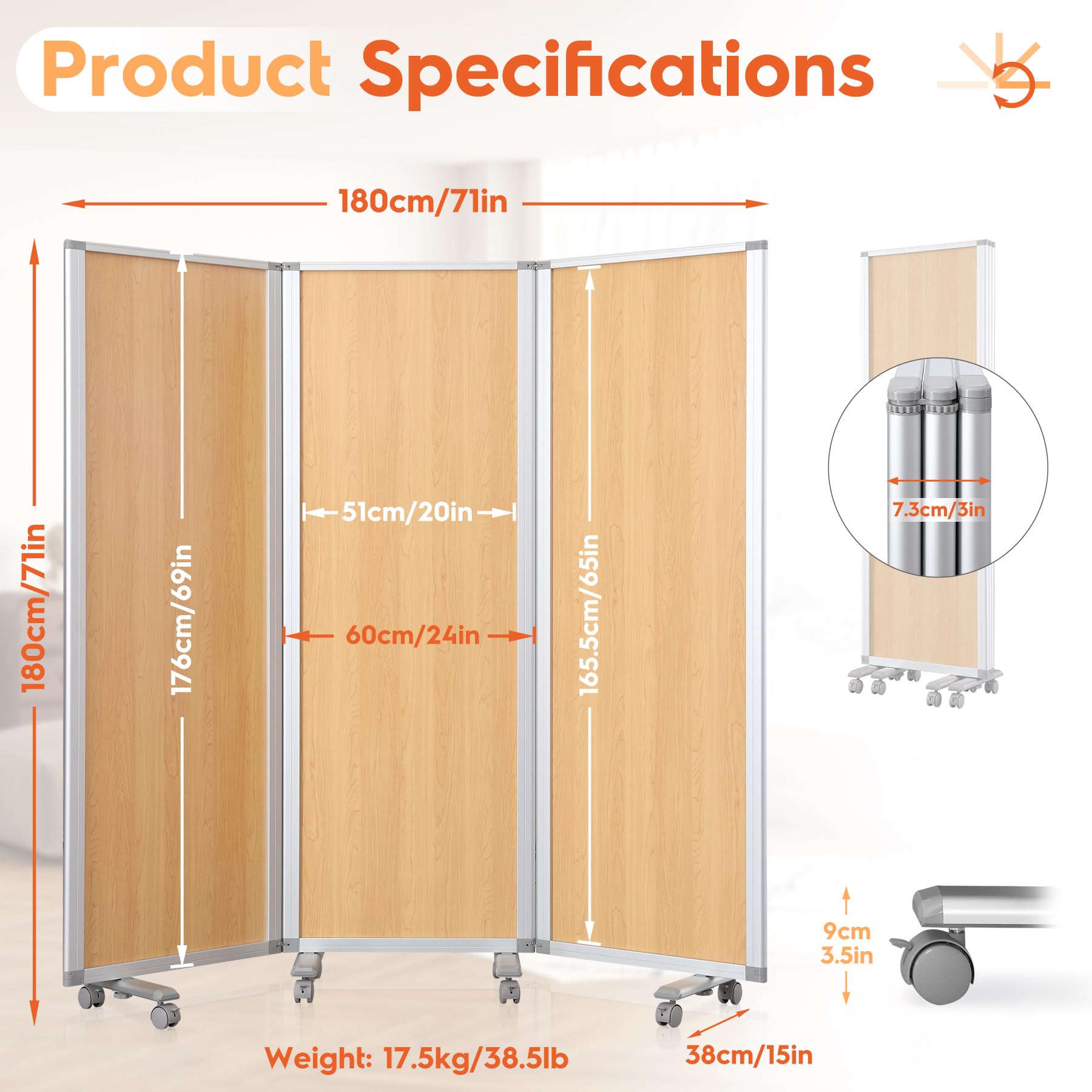 SWANCROWN Mobile Stellwand 180 x 180 cm, Pinnwand mit Rollen | 3-Teilig, Doppelseitig Nutzbar, auf 60 cm Zusammenklappbar, Stabiler Aluminiumrahmen, Präsentationswand Mobil für Büro