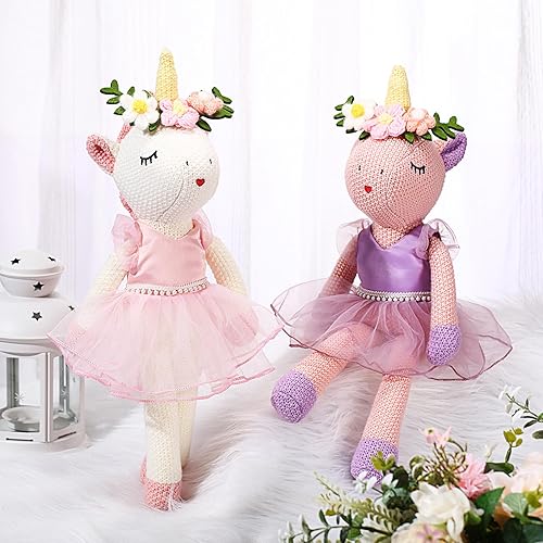 Miniatura 4 de Meooeck 2 piezas de animales de peluche de unicornio de 16 pulgadas, muñeca de bailarina de unicornio suave, lindos juguetes de bailarina, animales