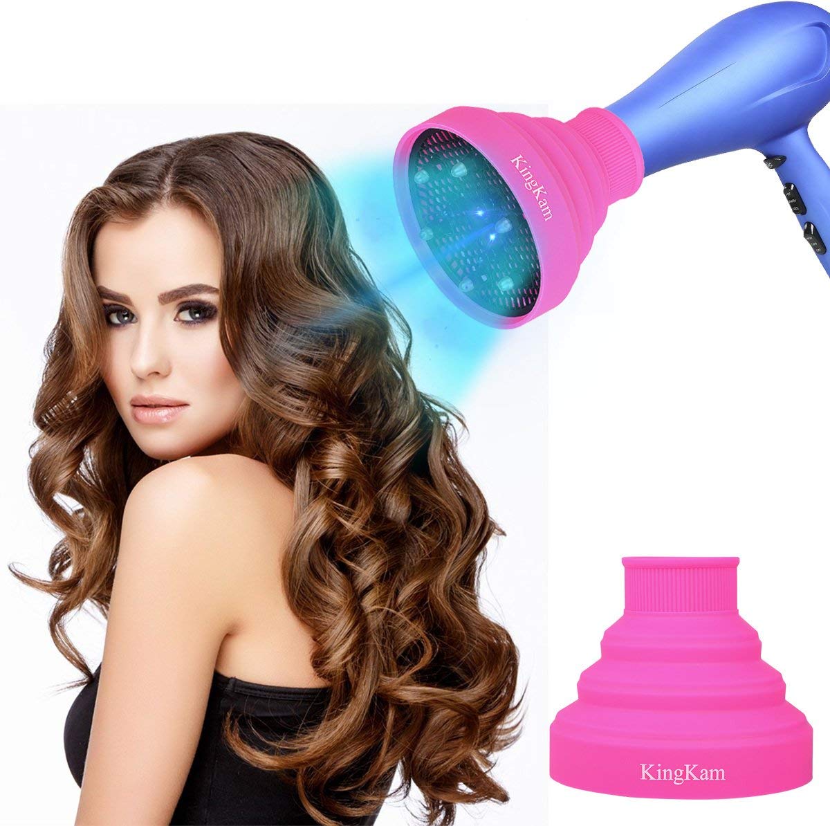 Collapsible Silicone Hair Dryer Diffuser - Travel and Easy Storage - Fit Nozzle Diameter D-1.575Inch to 1.968 Inch (4-5cm) KingKam-Pink : Beauty & Personal Care