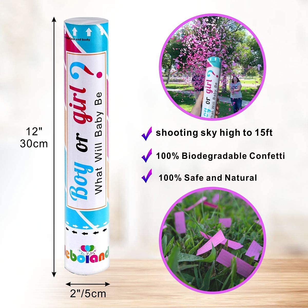 Gender Reveal Confetti Cannons Pink 4 Pack 12 Inch Party Cannons with