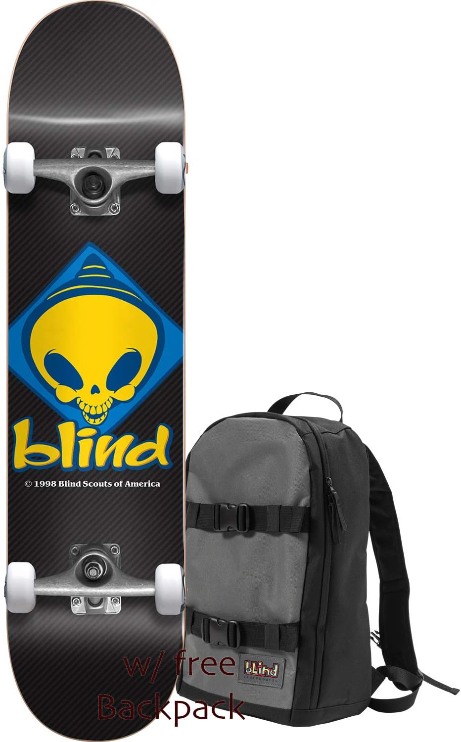 Blind Skateboards Retro Reaper Scout Black Complete Skateboard Includes Free Backpack! - 7.75" x 31"