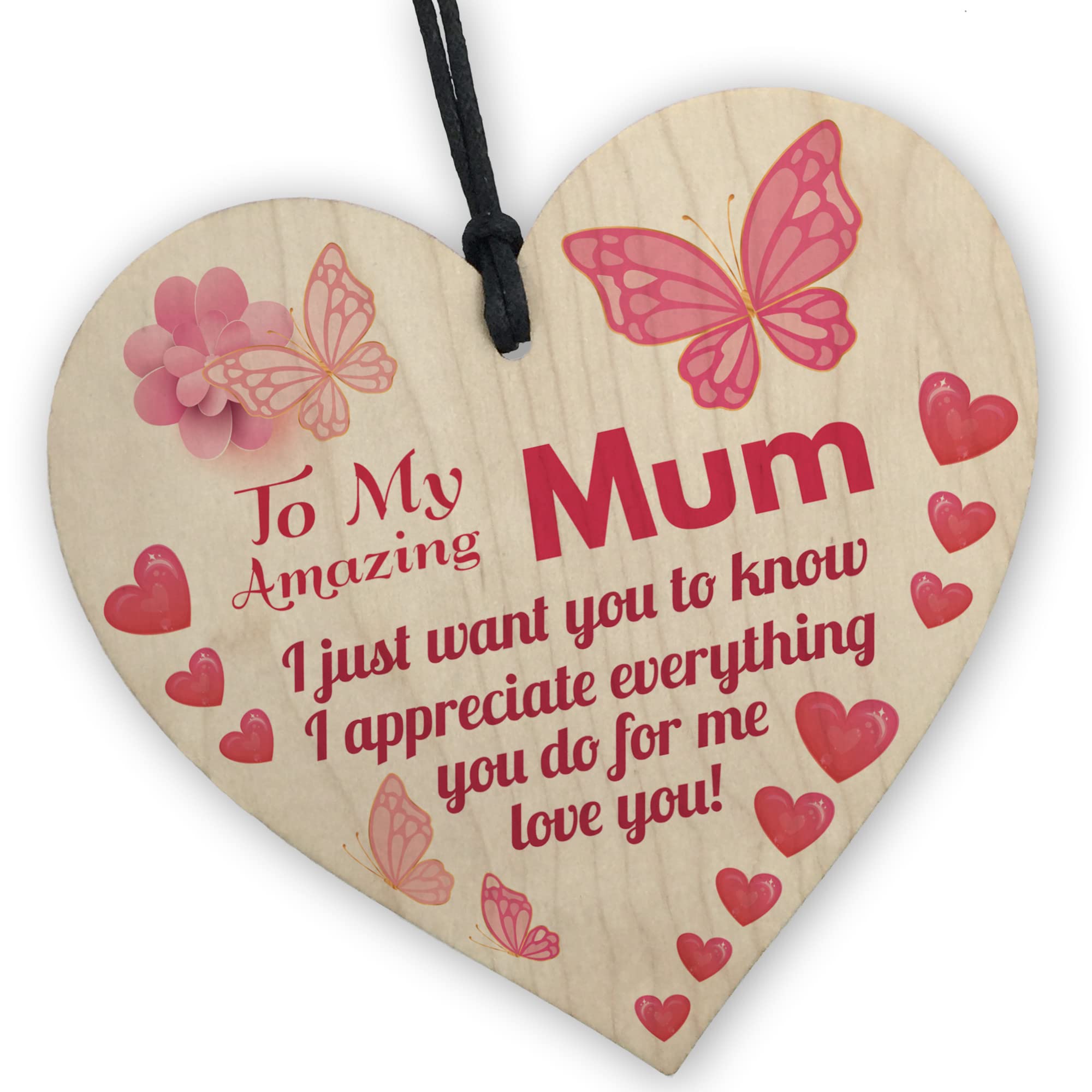 Red Ocean Mum Mummy Gift From Son Daughter Wooden Heart Sign Gift For Birthday Mothers Day Keepsake