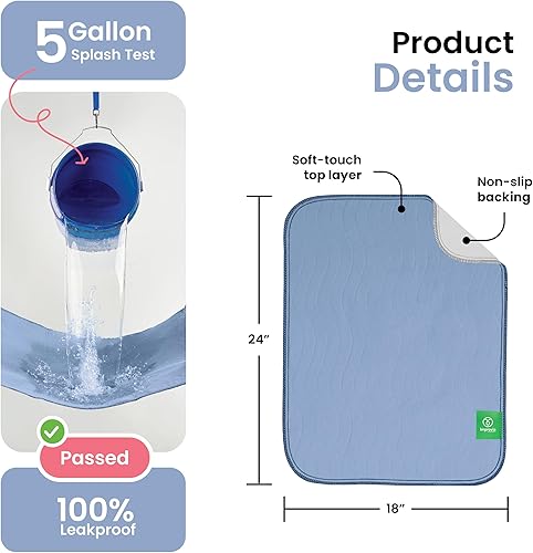 Vista 3 de IMPROVIA® Almohadillas lavables, almohadillas reutilizables de gran absorción para incontinencia para niños, adultos, ancianos y mascotas, Azul