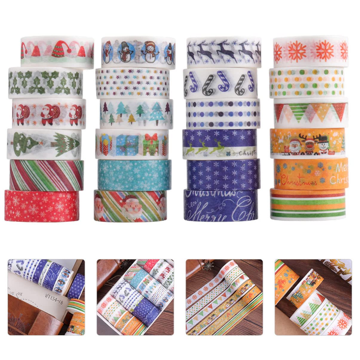 TEHAUX 168rollos Washi Tape Decorativo De Navidad para Manualidades y Scrapbooking Cinta Adhesiva De Oficina Diseño Creativo para Decorar Proyectos y Fiestas