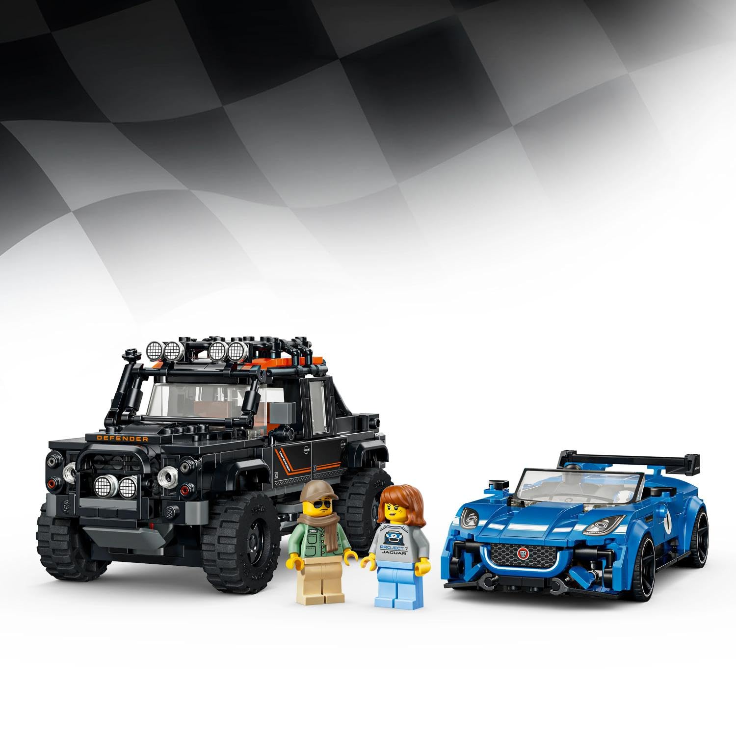 LEGO Speed Champions Jaguar Project 7 e Land Rover Defender - Kit di Modellismo STEM con 2 Macchine Giocattolo e 2 Minifigure di Piloti - Regalo di Compleanno per Bambini da 10 Anni in su - 77264