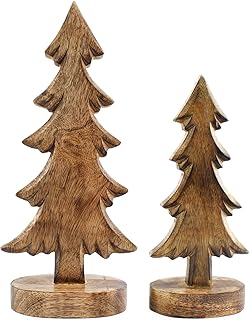 AuldHome Design Wooden Christmas Trees (Set of 2, Natural); Tabletop Han...