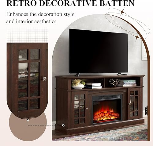 Miniatura 5 de LETESA Soporte de TV clásico tradicional para TV de hasta 65 pulgadas, consola de TV de madera retro con armarios de almacenamiento abiertos