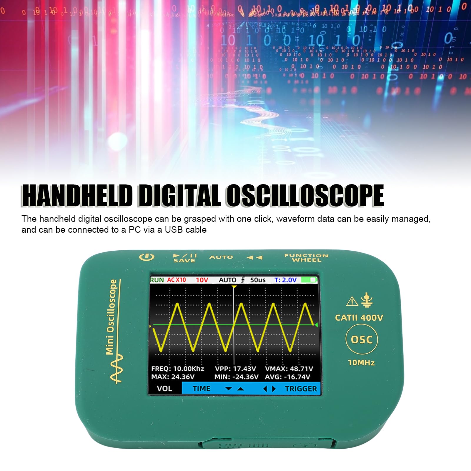 Keenso Tragbares Digitales Oszilloskop, Hohe Präzision, 10 MHz Bandbreite für Elektroniktests, 2,8-Zoll-Bildschirm