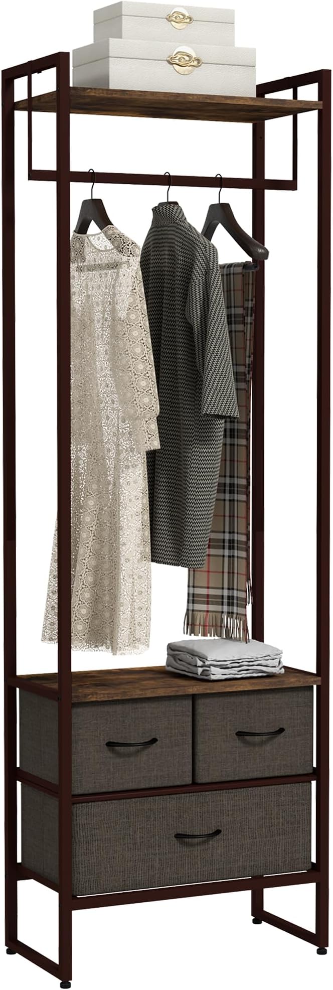 Free Standing Clothes Rail with 3 Fabric Drawers and Storage