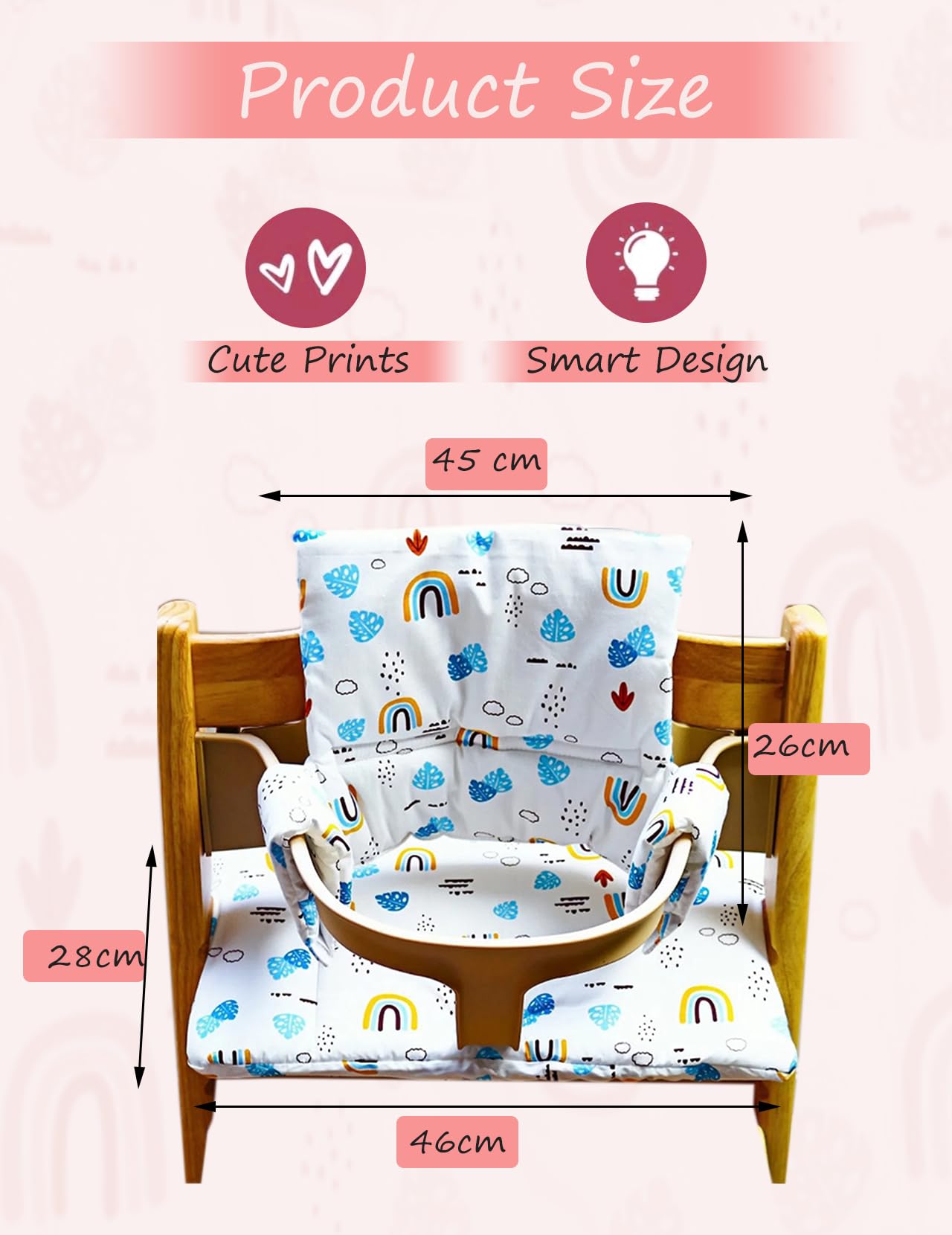 High Chair Seat Cushion Set, 2-Piece Waterproof Seat Cushion for Stokke Tripp Trapp High Chair Organic Cotton Soft Cushion - Image 3