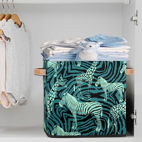 Miniatura 2 de Zebra - Contenedores de almacenamiento plegables de tela de jirafa de 13 x 13 x 13 pulgadas con asas de poliuretano para estantes, armario,