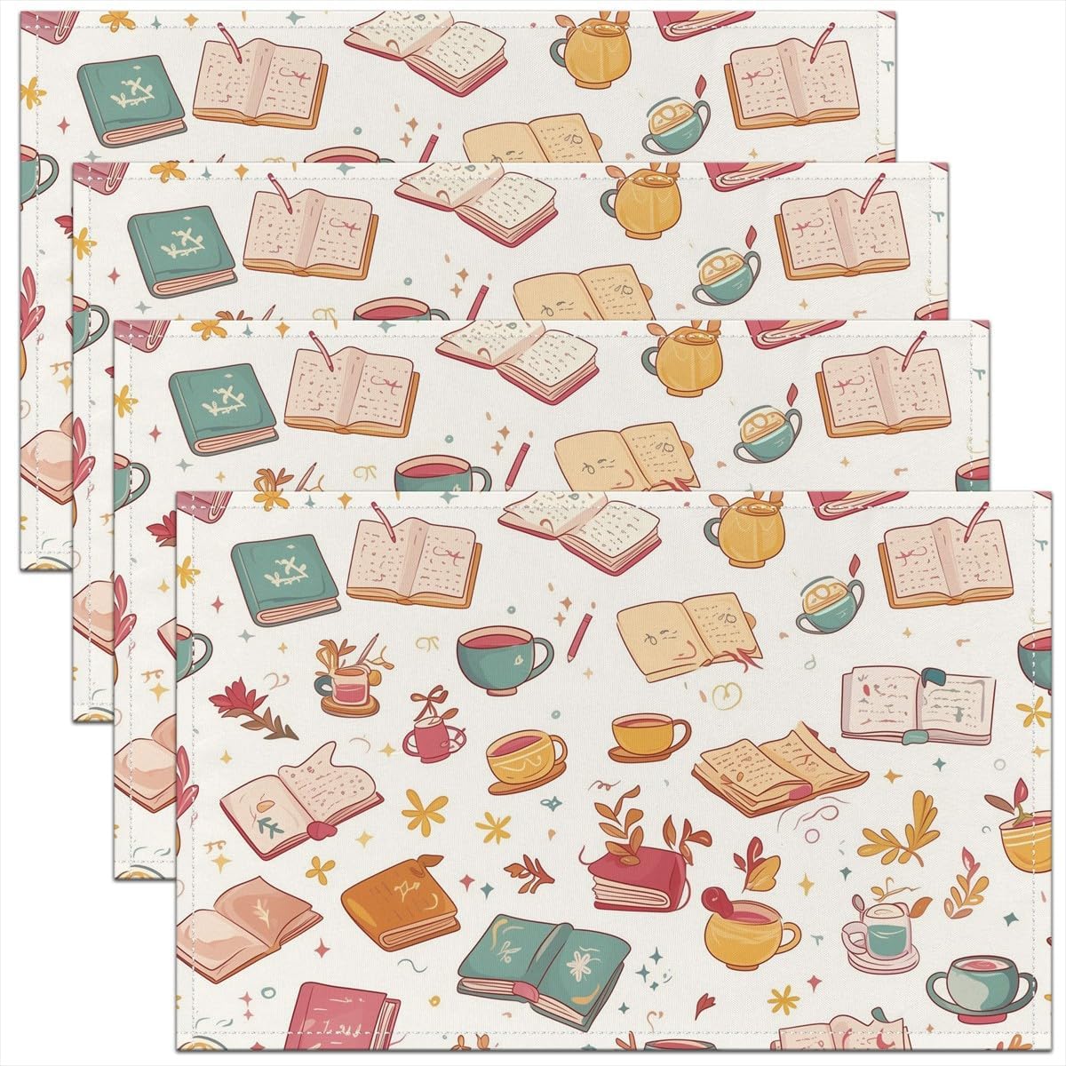 Erosebridal Set of 4 Cartoon Books Placemats,Kawaii Book