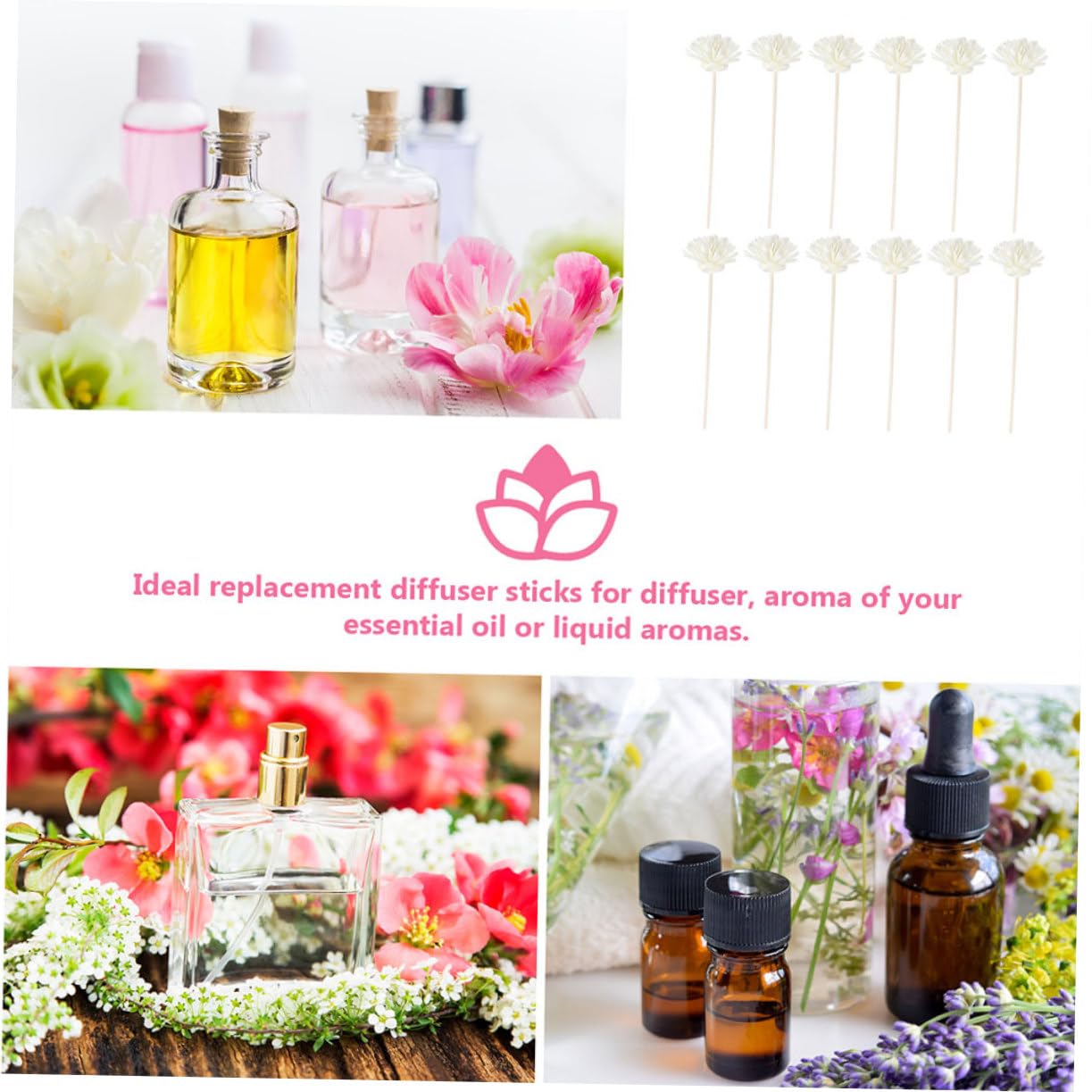 Cabilock 10 Bâtonnets Diffuseurs de Parfum à Fleurs Artificielles en Bois et PE, Accessoire Aromathérapie pour Diffusion D’huiles Essentielles, Décoration Maison et DIY