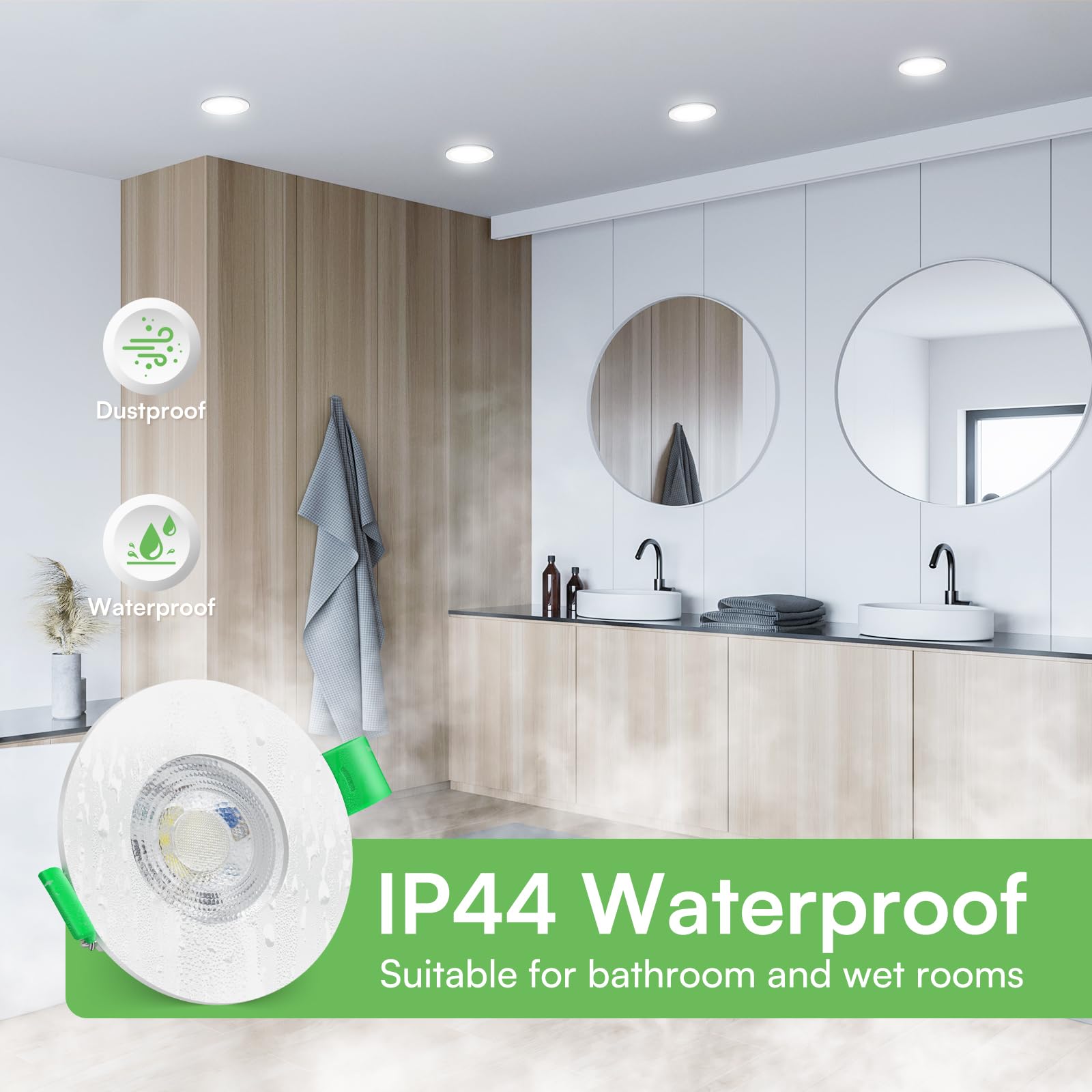 ALUSSO LED Einbaustrahler 230V, 5W Kaltweiß 6000K Deckenspots mit Abnehmbar Modul Nicht Dimmbar, Ø68mm Ultra Flach LED Einbauspot IP44 Waterproof für Küche Badezimmer Wohnzimmer, 24er