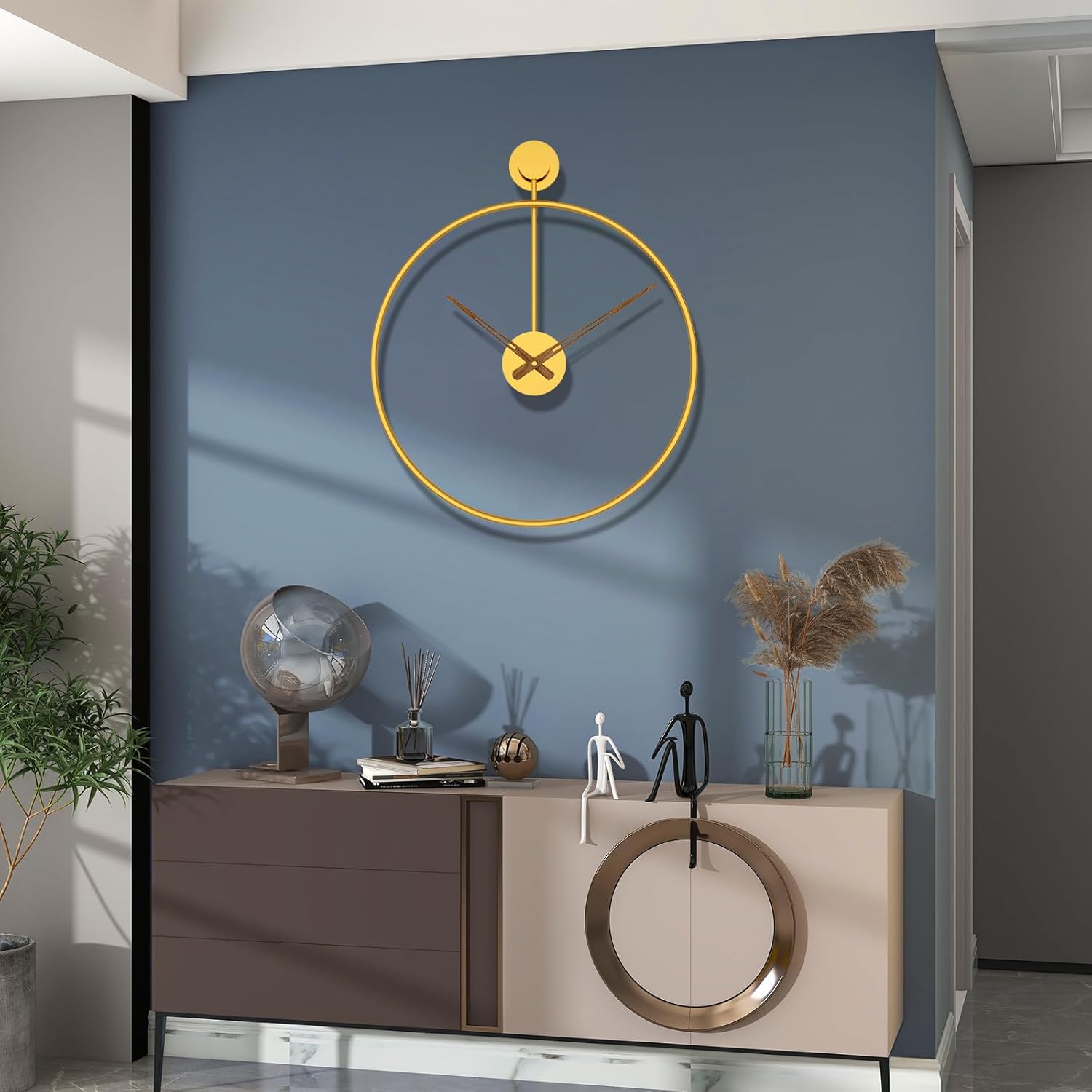 Modern Wall Clock 24 Inch Decorative Big Wall Clocks for Living Room,Kitchen,Home,Farmhouse, Bedroom Gold Round Metal Home Clock Silent Quality Quartz