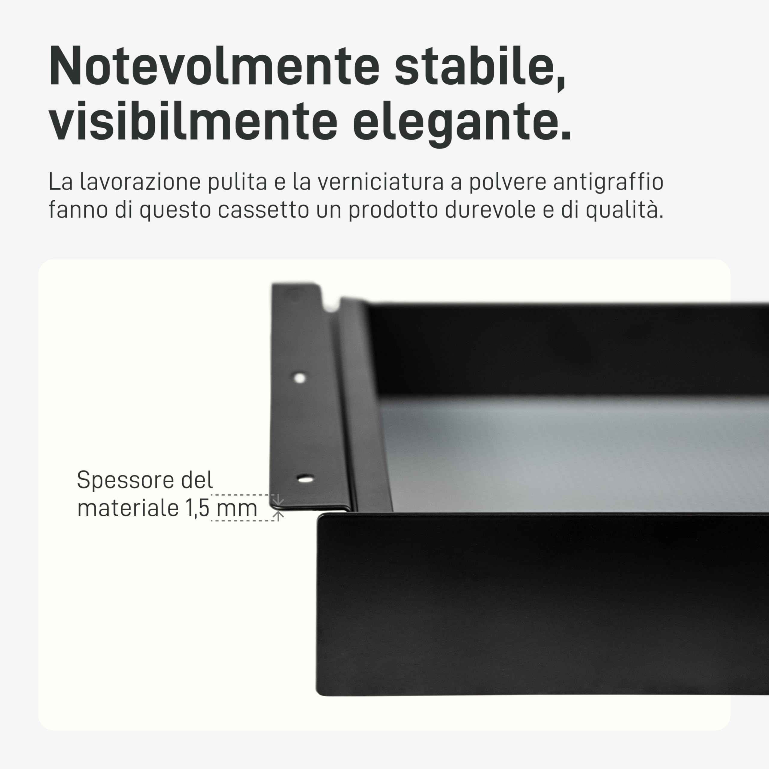 Natural Goods Berlin EXPERT - Cassetto in metallo nero con tappetino antiscivolo – 55 x 25 x 5 cm – Sottomano cassetto cassetto cassetto scrivania Under Desk Drawer cassetto scrivania