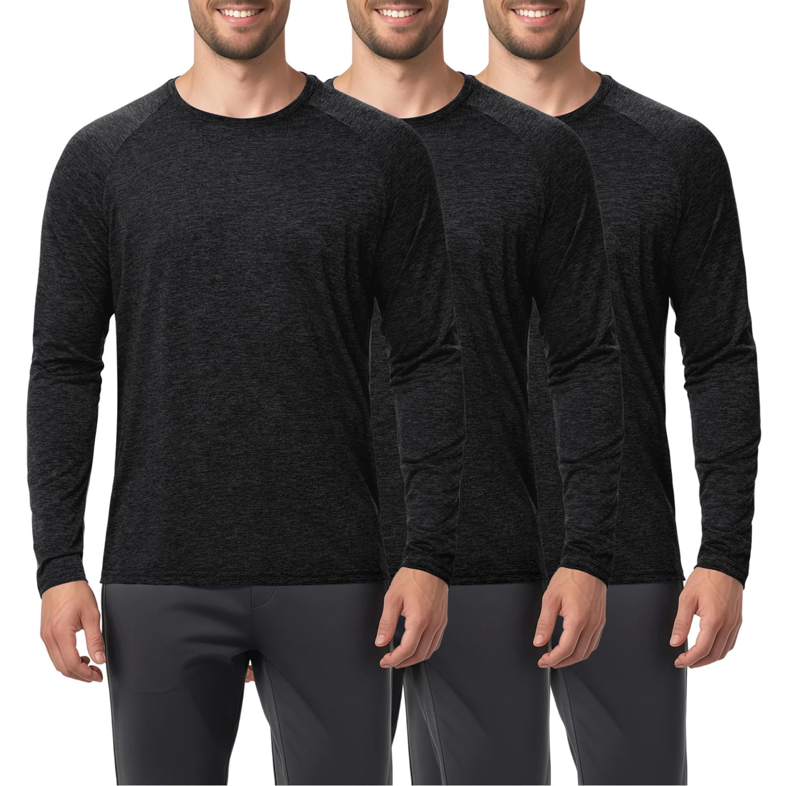 Langarmshirt Herren - Atmungsaktives Funktionsshirt Herren Langarm, UV Shirt UPF 50+, Schnelltrocknendes Laufshirt & Longsleeve Sport (1er/3er Pack)