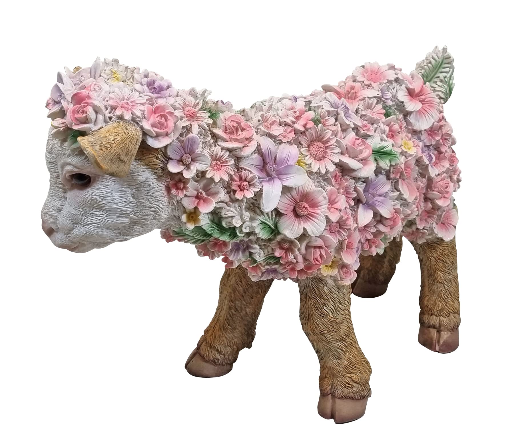 Gartenfigur mit Blumen Blumentiere als Gartenfiguren für draußen wetterfest Tierfiguren mit Blüten Deko für Beet Terrasse Balkon (groß, Ziege stehend)