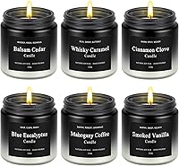 Furnizone 6-Pack Men's Scented Soy Candles - Balsam Cedar, Whisky Caramel, Long-Lasting 200Hr Burn, Ideal Birthday & Christmas Gifts