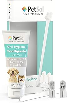 PetSol Dental Care Kit for Dogs & Cats Toothpaste (100g) with 3 x Toothbrushes to Clean Pet's Teeth, Remove Plaque and Tartar, Improve Gum and Tooth Health & Pet Oral Hygiene