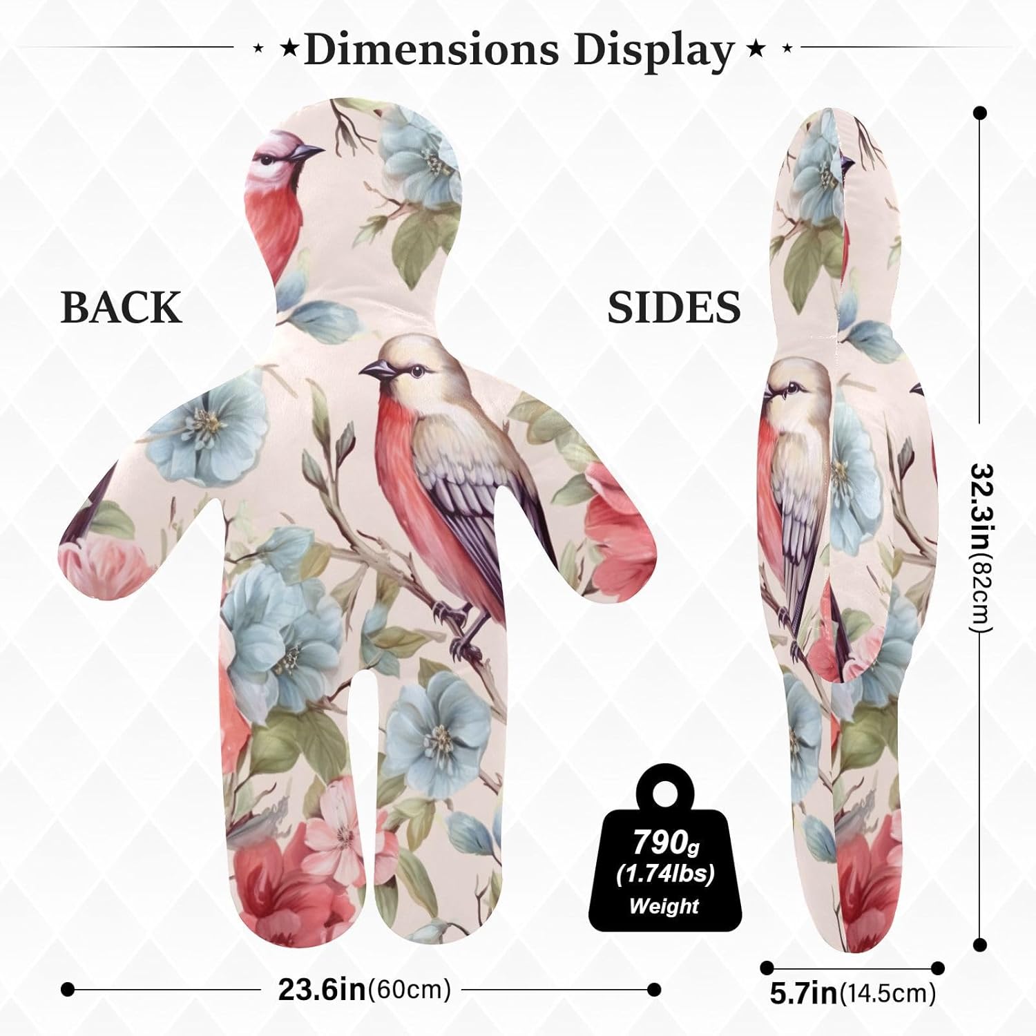 Garden Birds Human-Shaped Pillow Soft Body Pillows Washable Velvet Pillows for Anxiety Relief Sleeping Cuddling & Support