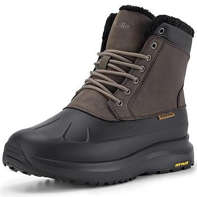 FitVille Men Wide Winter Boots Waterproof Insulated Duck Snow Boots Outdoor Hiking Mid Calf Boots Slip Resistance Warm Fur Liner High-top Shoes