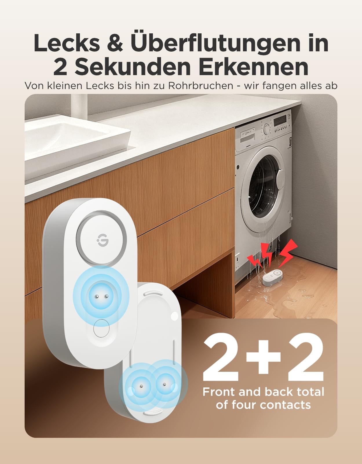 GoveeLife Rilevatore d'acqua intelligente 1s con portata ultra di 550 m, sensore dell'acqua Wi-Fi con SMS/E-mail/app push e allarme acustico, durata della batteria di 5 anni, adatto per cantina
