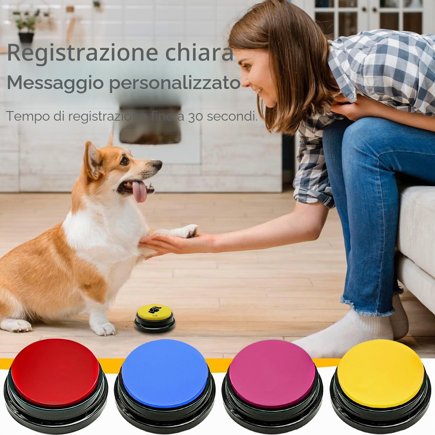4 Pulsanti per Parlare al Cane Pulsante per registrare la Voce in 30 Secondi, Pulsante per l'addestramento del Cane, 50 Adesivi per addestrare Il Cane a Parlare!