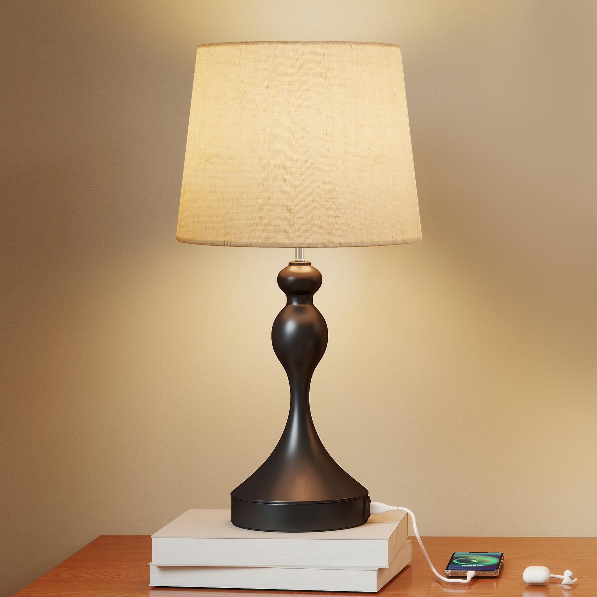 HOMCOM Tafellamp met rieten lampenkap, metalen frame, inclusief LED