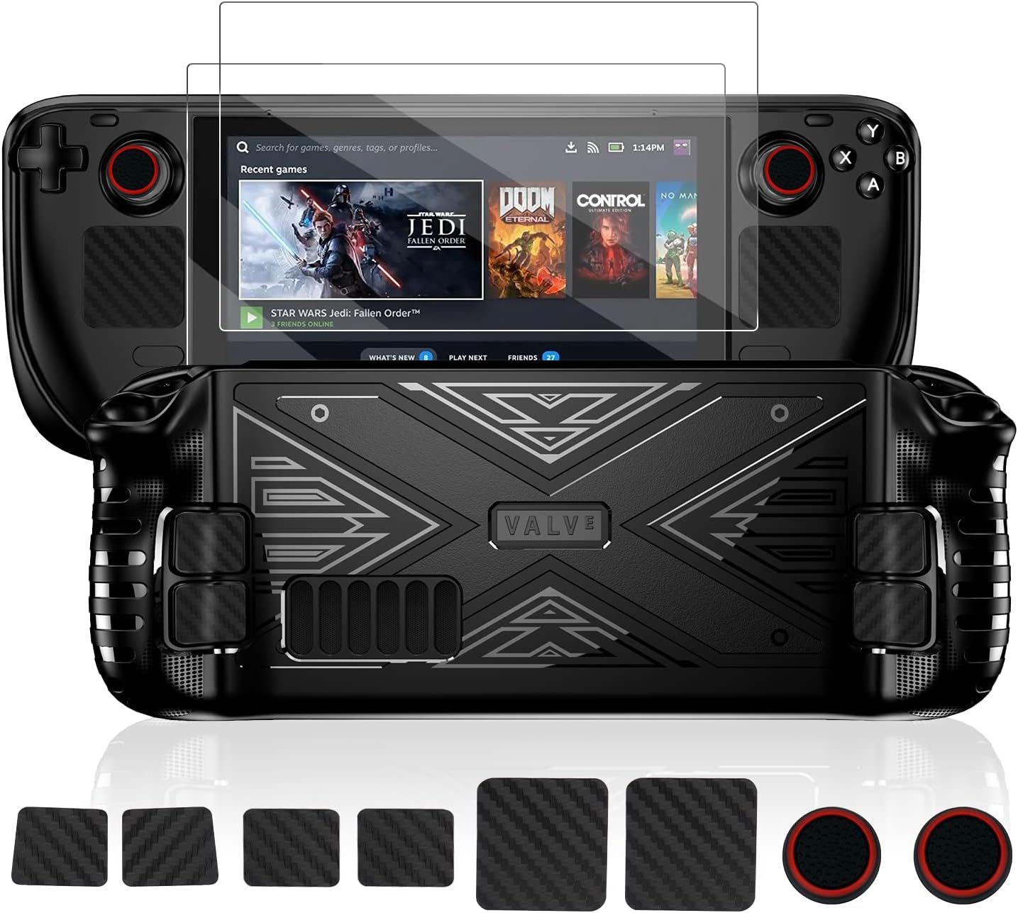 Protective Case for Steam Deck Accessories, Sirabe TPU Soft Cover Protector with Thumb Grips&Screen Protectors&Touchpad Protect Skin, Full Protection, Shock-Absorption, Anti-Slip & Scratch