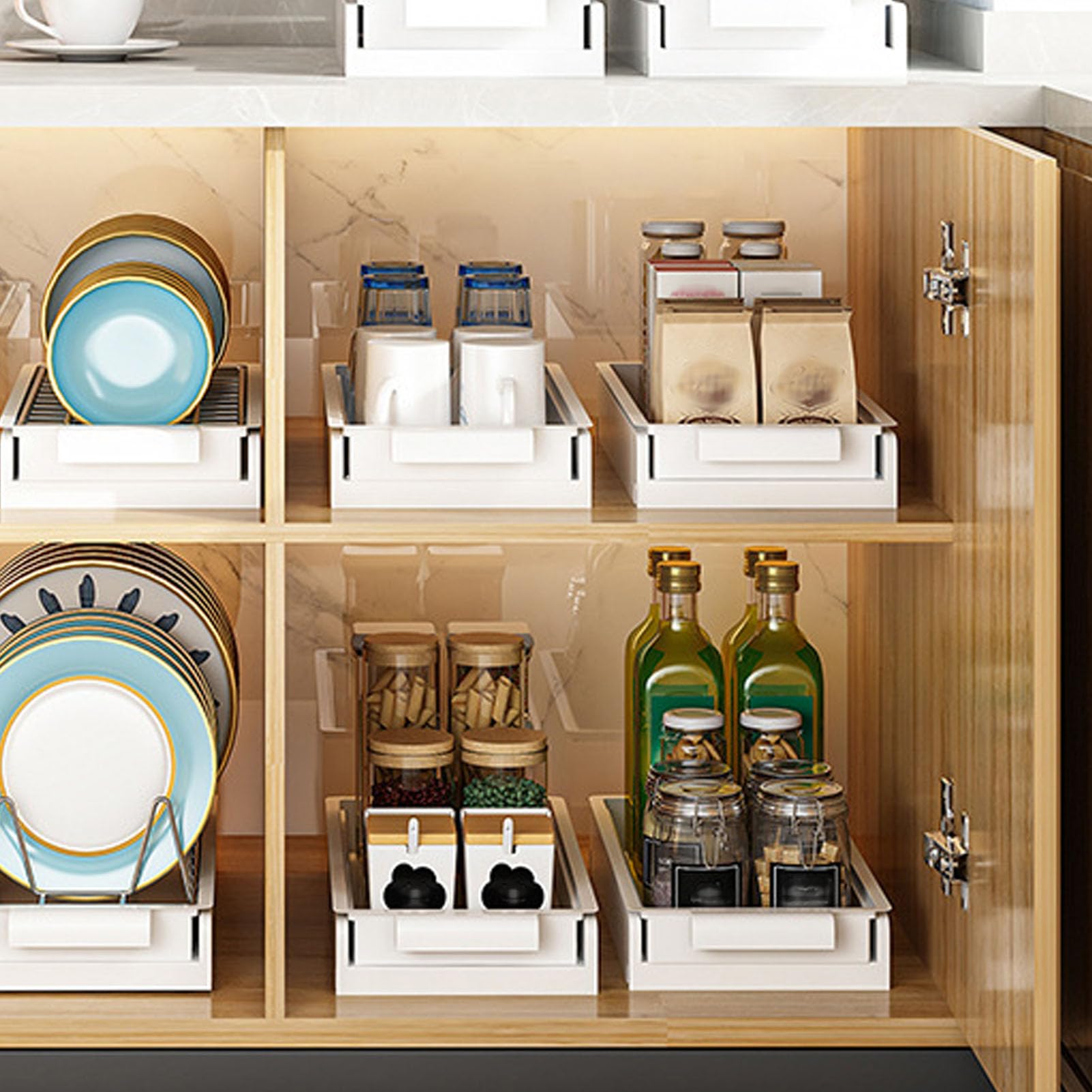 Organizador Platos Organizador Deslizante Para Gabinete De Cocina - Estante  Extraíble Acero Inoxidable Para Platos Extraíble Gabinete Blanco, image size:1601x1601