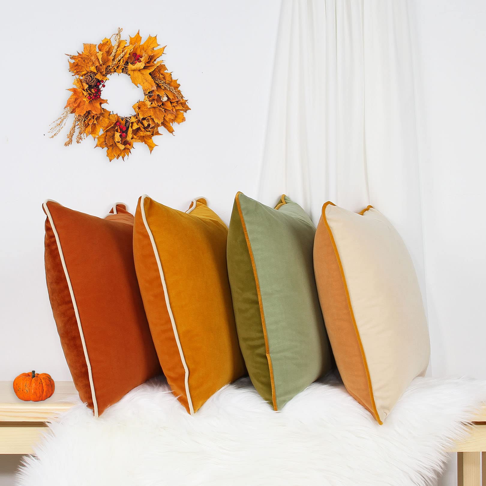 COFEDE Velvet Cushion Covers 22x22 inches Set of 4,Decorative Square mixed color Cushion Cases for Sofa Bed Bench Couch 55x55 cm Yellow - Image 4